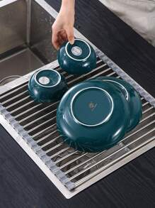 1個可摺疊不鏽鋼排水架、收納架,可用於廚房餐具、蔬果、水槽置物架 - 銀色 - 查看 3