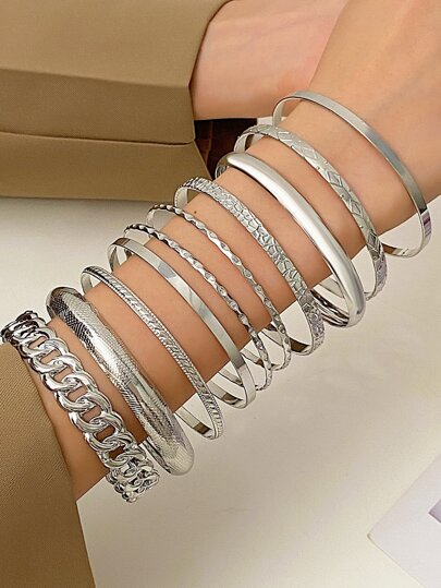 10pcs/set Fashionable All-match Bohemian Western Style Vintage Minimalist Metal Bracelets, Suitable For Daily Wear For Both Men And Women