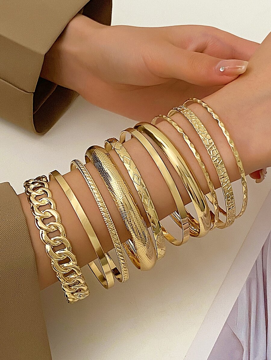 10pcs/set Fashionable Metal Bracelets, Western Bohemian Style, Vintage And Minimalist, For Daily Wear By Men And Women