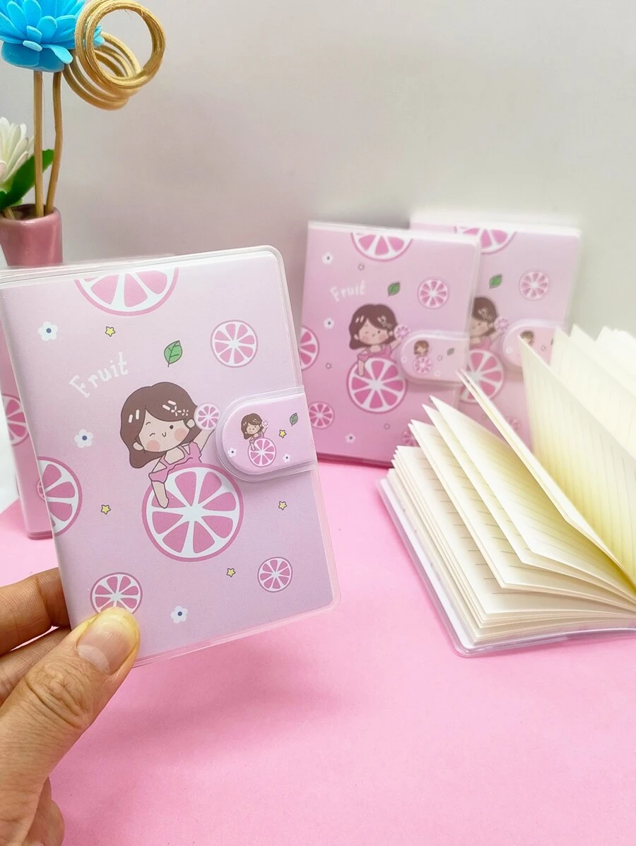 1 Máy tính xách tay họa tiết cô gái hoạt hình có khóa, Nhật ký đa năng sáng tạo Máy tính xách tay cho tài khoản cầm tay - Hồng - Xem 1