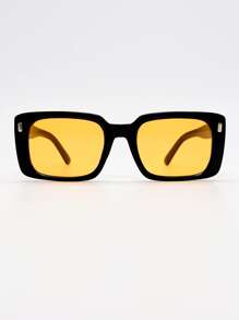 1 件方形边框小号复古嘻哈铆钉时尚眼镜 - 黃色 - 查看 5