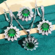 4pcs Green Cubic Zirconia Inlaid Earrings, Ring, Pendant Necklace Jewelry Set - Green - View 1
