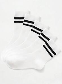 5pairs/pack Children's White Double-barrel Socks, Suitable For Daily Life And Exercise - Black and White - View 2