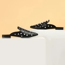 Musshoe Pointed Toe Studded Mules - màu đen - Xem 4
