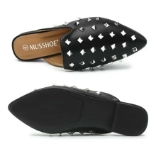 Musshoe Pointed Toe Studded Mules - màu đen - Xem 5