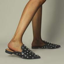 Musshoe Pointed Toe Studded Mules - màu đen - Xem 3