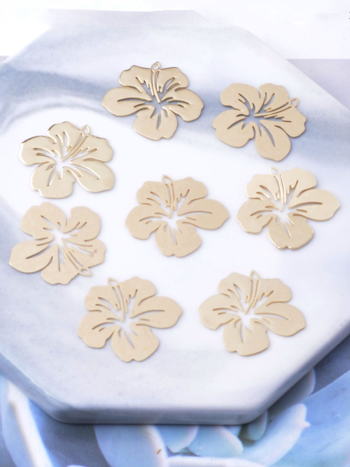 6pcs Brass Lotus Flower Shaped Diy Pendant & Earring Accessories for