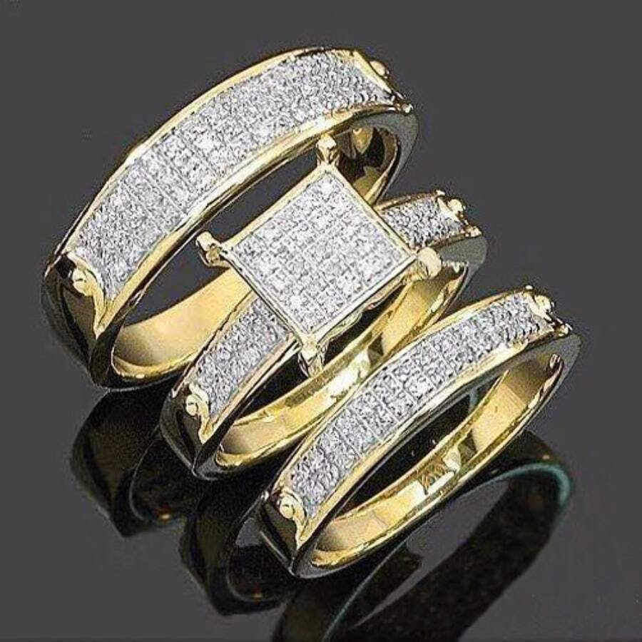 3pcs Hợp kim Quý cô Thời trang Bộ nhẫn - Vàng - Xem 1