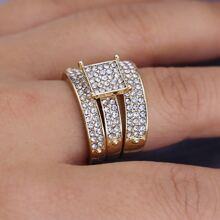 3pcs Hợp kim Quý cô Thời trang Bộ nhẫn - Vàng - Xem 2