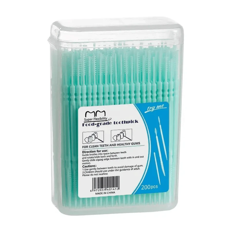 200pcs/box Dual End Dental Floss Picks Toothpicks Oral Care Tool For Teeth Cleaning - Green - View 1