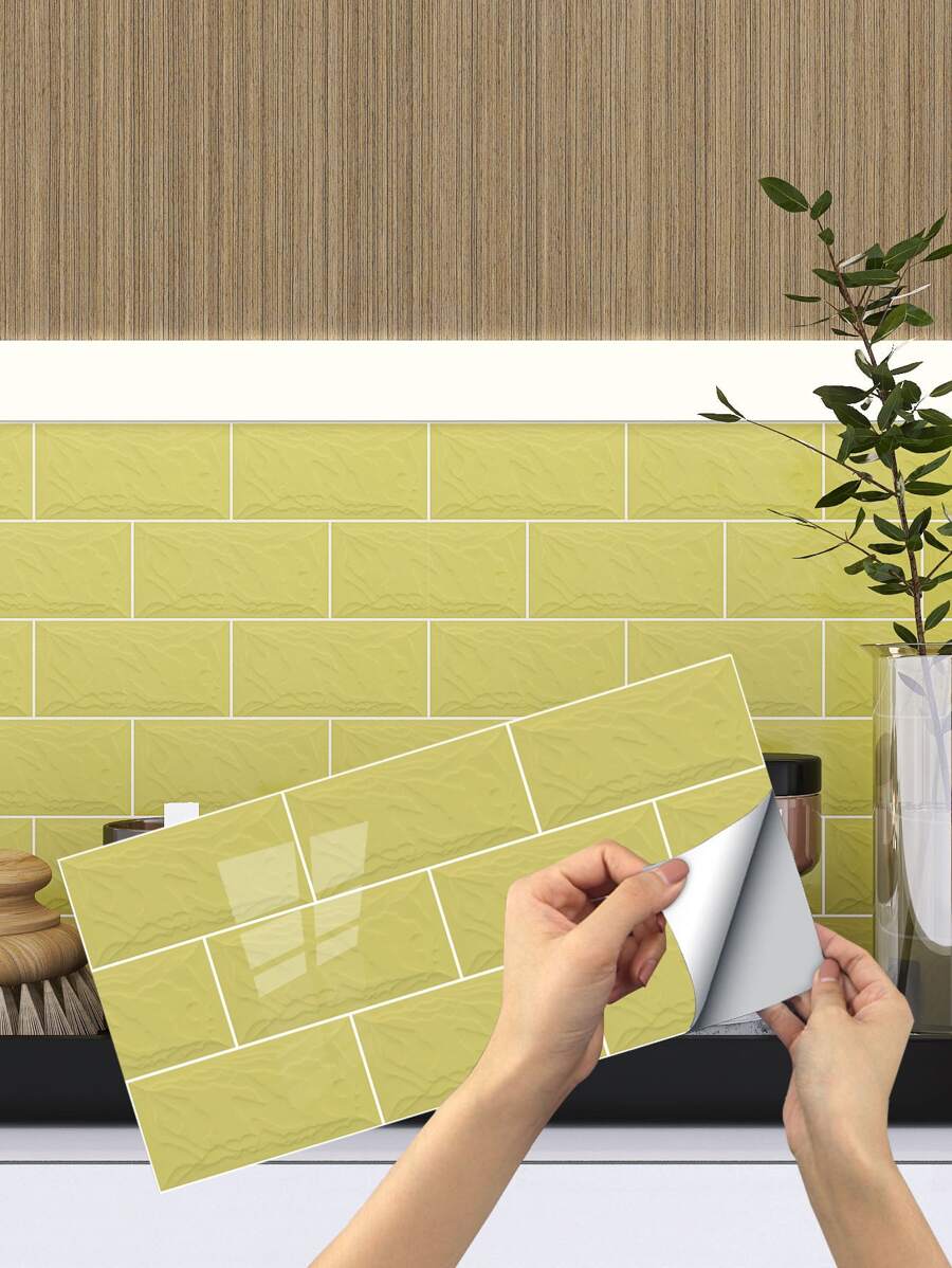 A Bộ Của 8 Phòng tắm Gạch hoa văn PVC Tự dính Dán tường , Chống thấm dầu Và Chống ẩm Xé nhỏ Hình nền Đối với Phòng bếp Và Phòng khách - gừng - Xem 1