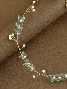 1pc Handmade Pearl & Flower Decor Headband For Women, Perfect For Bride, Wedding, Party Elegant Boho Valentine's Day Valentines - Green - View 3