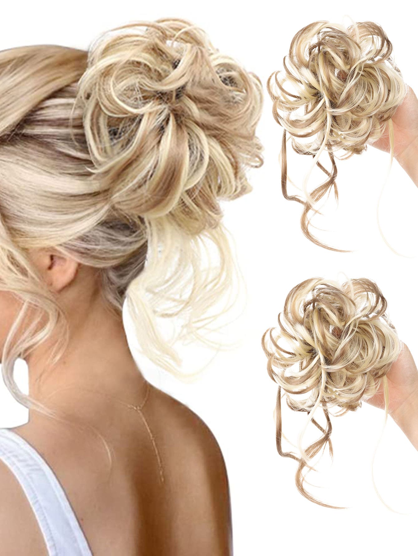 8Inch Sợi tổng hợp Tóc búi Gia hạn Với Bím tóc , Phối màu - Hai tông màu - Xem 1