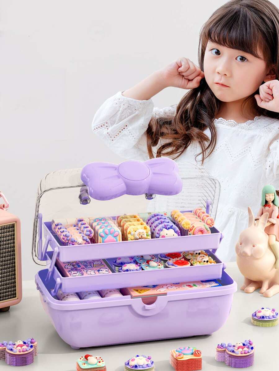 Organizador de accesorios para el cabello para niñas, diademas, pinzas para el cabello, lazos para el cabello, suministros para el cabello para niñas, organizadores de artesanía para el cabello plegables de tres capas con cerradura y joyero de plástico de almacenamiento - Morado - Ver 1