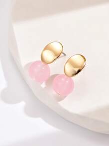 一对粉色简约圆珠吊坠女士耳环，适合女性佩戴的珠宝配饰、派对礼物、生日礼物 - 粉色 - 查看 2