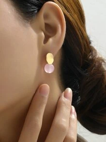 一对粉色简约圆珠吊坠女士耳环，适合女性佩戴的珠宝配饰、派对礼物、生日礼物 - 粉色 - 查看 5