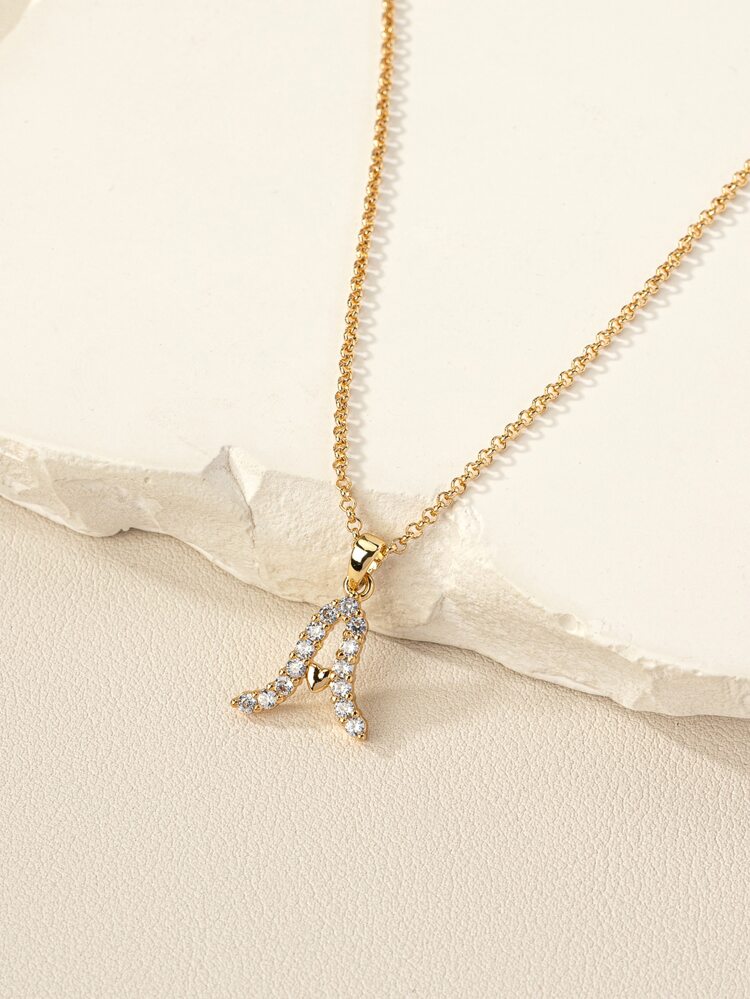 1pc Fashion Copper Rhinestone Decor Letter Pendant Necklace For Women For Decoration Gift Party