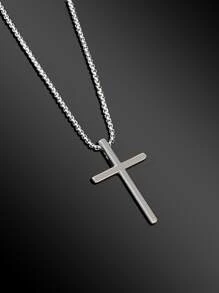 1pc Silver Titanium Steel Cross Men's Statement Pendant Necklace - Silver - View 4