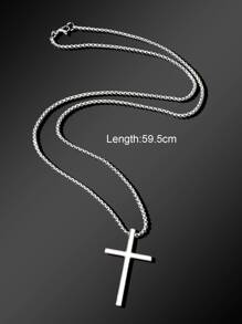 1pc Silver Titanium Steel Cross Men's Statement Pendant Necklace - Silver - View 3