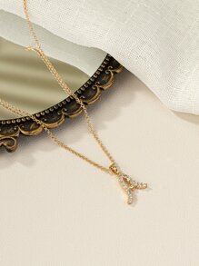 1 pieza moda cobre con diseño de diamante de imitación colgante de letra Collar para mujeres para Decoración regalo fiesta
