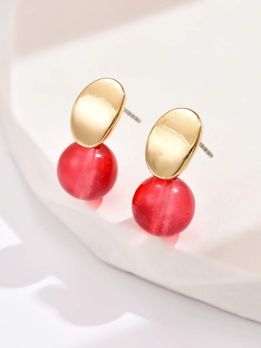 的粉色的寶石裝飾懸垂耳環適合女士日常穿著派對禮品生日禮物 - 紅色 - 查看 1