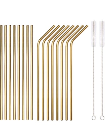 18 支不锈钢奶茶吸管 8.46 英寸直弯组合带清洁刷适用于户外家居、厨房、圣诞礼物、学校用品