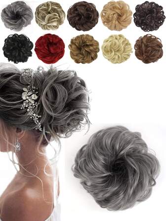 凌亂髮髻髮圈延伸卷波浪狀的凌亂合成纖維髮髻適合女士假髮片