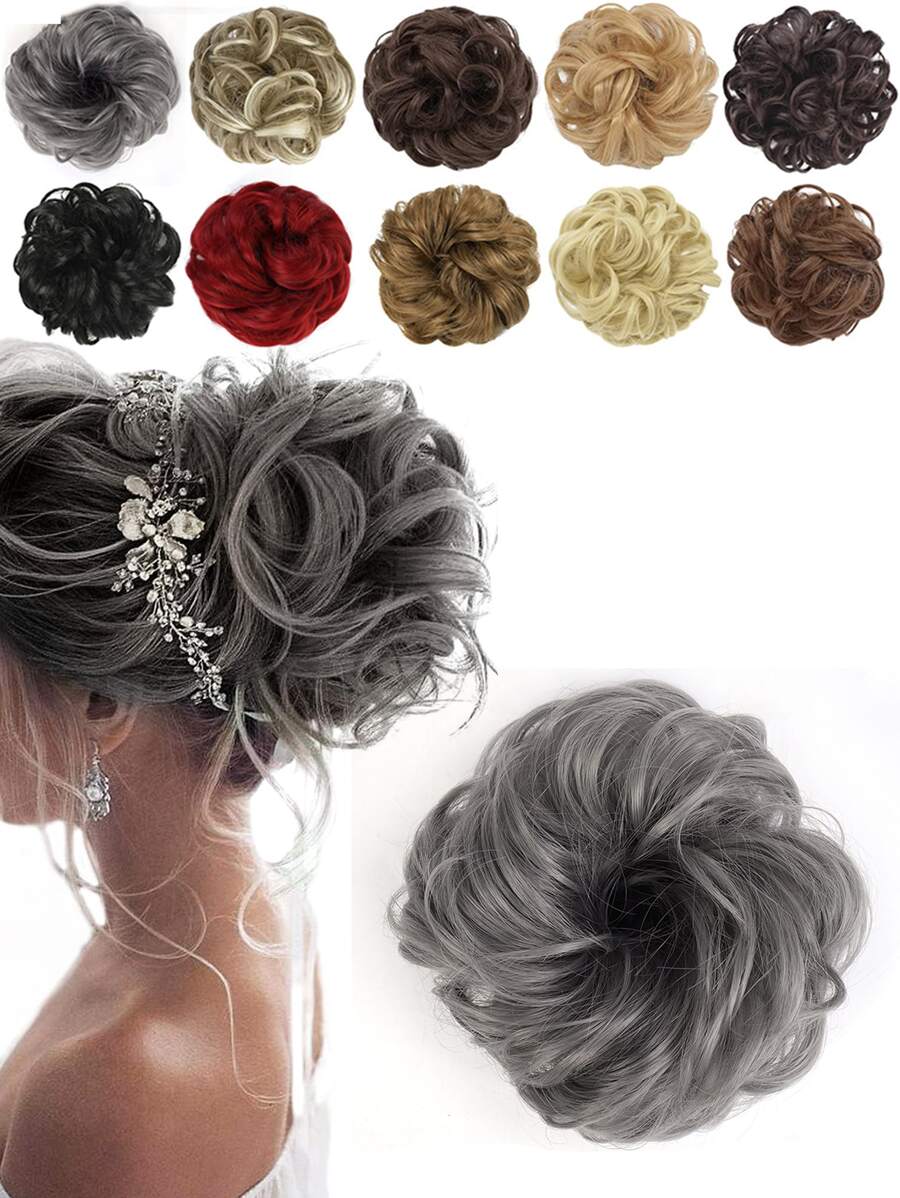 凌亂髮髻髮圈延伸卷波浪狀的凌亂合成纖維髮髻適合女士假髮片
