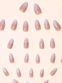 30pcs Biến đổi dần Màu Khỏa thân Dài Sắc & Đồ trang trí Rhinestone Móng giả Với 1 Miếng Tài liệu & 1 Miếng Thạch Keo dính - Nhiều màu - Xem 4