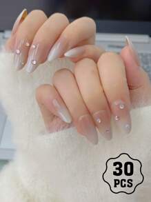 30pcs Biến đổi dần Màu Khỏa thân Dài Sắc & Đồ trang trí Rhinestone Móng giả Với 1 Miếng Tài liệu & 1 Miếng Thạch Keo dính - Nhiều màu - Xem 8