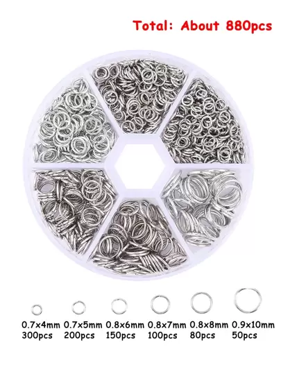 880 st kartong med öppna ringar Enkel ring Öppna kopplingsringar Gör-det-själv handgjorda smycken Tillbehör O-ring kopplingsringar