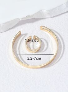 Set de bijuterii 2 bucăți minimalist cu undă geometrică din cupru, cu inele, culoare auriu/argintiu, pentru femei, îmbrăcăminte zilnică, petrecere, nuntă, cadou de ziua mamei - Aur Galben - Vizualizare 3