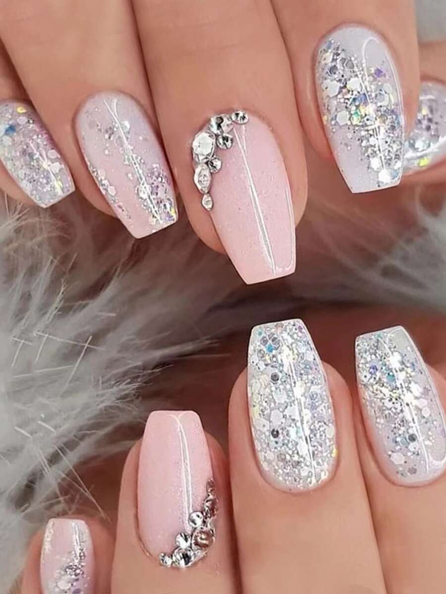 24 Chiếc Dài Quan Tài Hình Mới Lạ Đá Giả Móng Tay Bộ 1 Dũa Móng Tay & 1 Thạch Keo ấn Vào Móng Tay Đồ Dùng Làm Móng - Nhiều màu - Xem 1