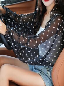 1入組雪紡波點黑色短袖披肩，陽光保護外套 - 黑與白 - 查看 4