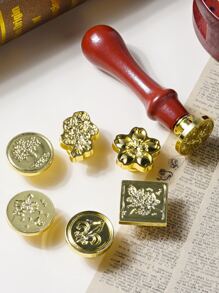 1 bộ Đầu đóng dấu sáp hoa văn hỗn hợp có tay cầm - Nhiều màu - Xem 8