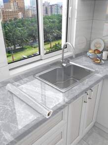 1入組大理石紋樣式廚房防油貼紙,高溫抵抗灶台貼紙,瓷磚牆紙,自黏式櫥櫃貼紙,書桌裝修膜 - 藍白色 - 查看 3