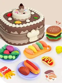 17pcs Cake Modeling Clay Set With Material And Wheat Flavor(12 Colors Of Clay+4 Utensils+1 Tray)/ Six-Sided Modeling Molds With 24 Patterns(Like Fruits, Cookies, Candies)/Fun And Educational Toy For Kids To Exercise Hands-On Ability And Cognitive Abilities/Realistic Simulated Scene/Random Colors Of Components - Brown - View 4