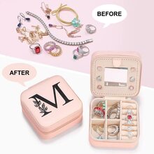 Travel Jewelry Boxes For Women Dainty Initial Pink Jewelry Birthday Travel Case Mom Daughter Friend Birthday Graduation Gifts  For Women Teen Girls - G - 查看 3