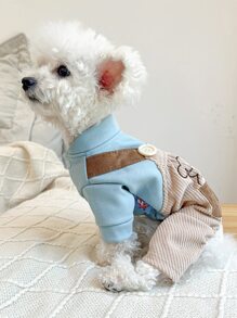 卡通圖案寵物背帶褲 - 藍色 - 查看 1