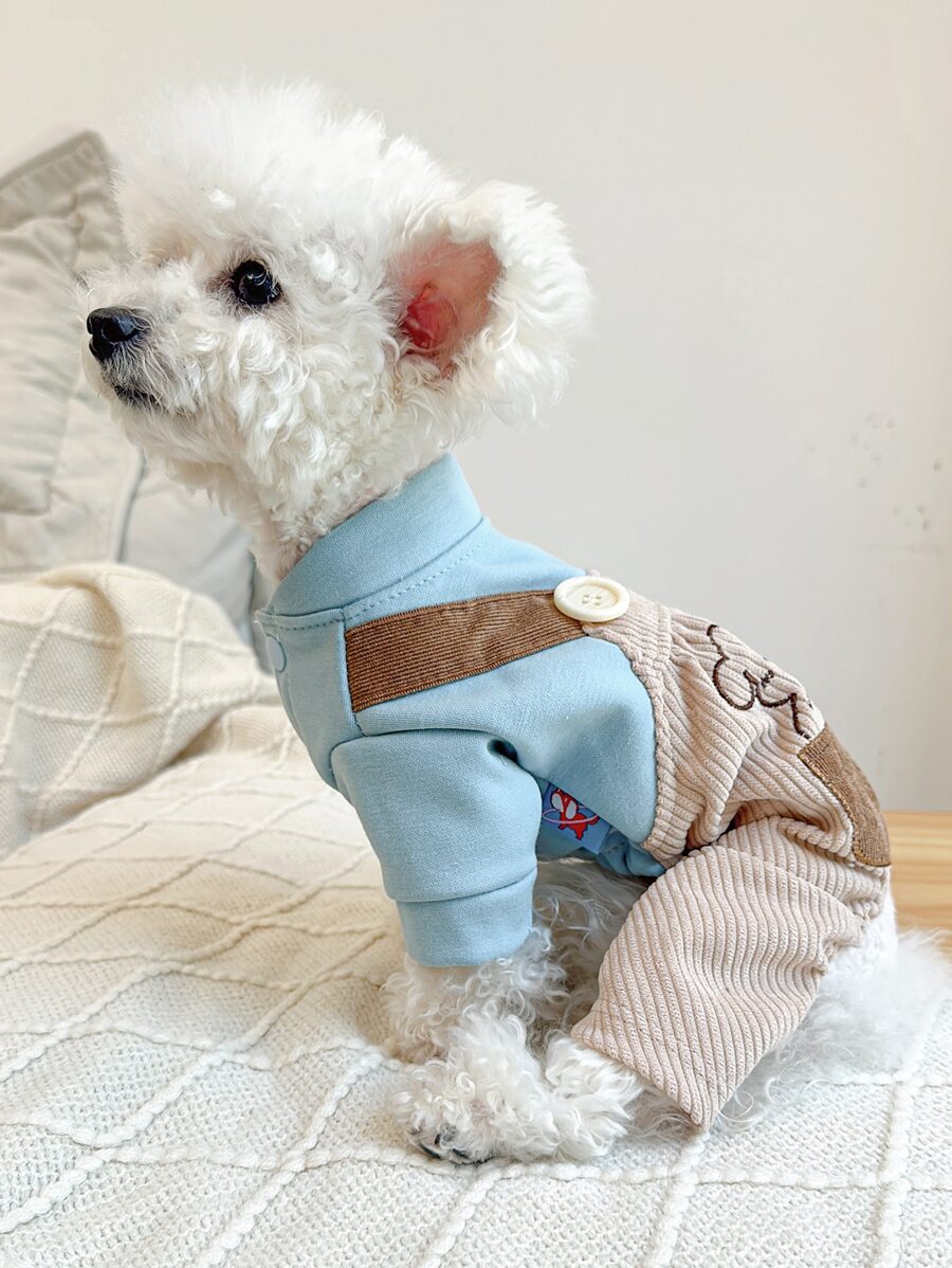 卡通圖案寵物背帶褲 - 藍色 - 查看 1