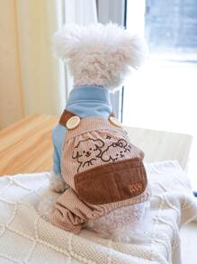 卡通圖案寵物背帶褲 - 藍色 - 查看 3