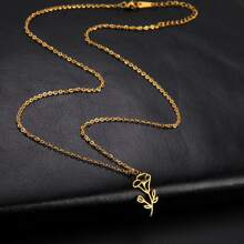 1入組時尚不銹鋼鏤空花朵墜飾項鍊適合女士適用於生日禮物 - 金色 - 查看 4