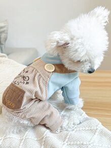 卡通圖案寵物背帶褲 - 藍色 - 查看 6