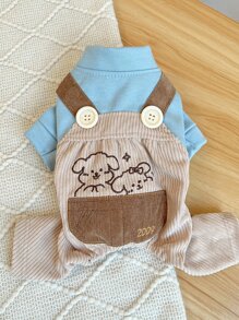 卡通圖案寵物背帶褲 - 藍色 - 查看 7