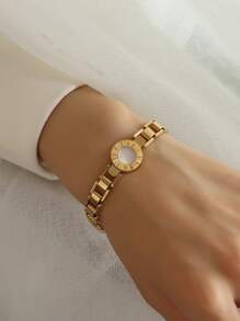 1 pieza Pulsera de acero inoxidable con esfera de números romanos y cuentas, estilo INS para citas de verano y fiestas