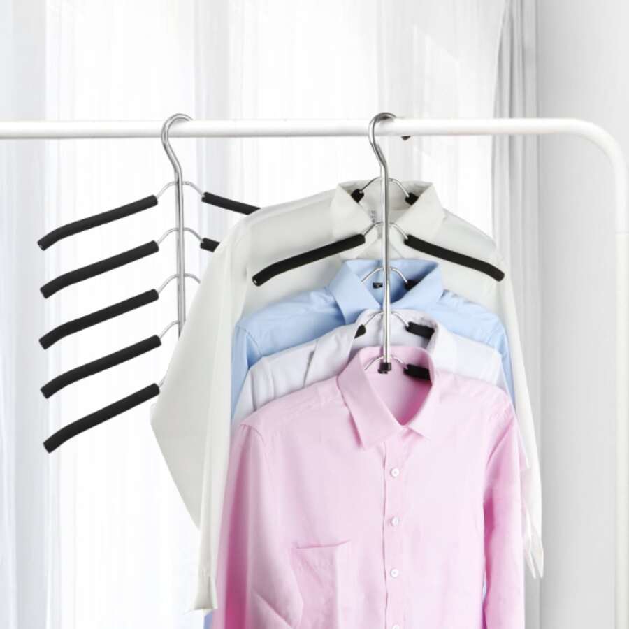 HMSEC 2/4 Pack Multi-Layer Clothes Coat Hangers For Closet Storage,  Space Saving Stainless Steel Non Slip Blouse Shirt Hangers Closet Organizer, Multifunction Hangers For Clothes Jackets Blouse Shirt Halloween Decorations Halloween Costumes Autumn Decor Festival Decor - Black - View 1