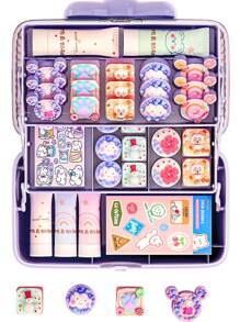 Organizador de accesorios para el cabello para niñas, diademas, pinzas para el cabello, lazos para el cabello, suministros para el cabello para niñas, organizadores de artesanía para el cabello plegables de tres capas con cerradura y joyero de plástico de almacenamiento - Morado - Ver 3