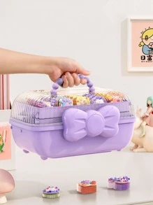 Organizador de accesorios para el cabello para niñas, diademas, pinzas para el cabello, lazos para el cabello, suministros para el cabello para niñas, organizadores de artesanía para el cabello plegables de tres capas con cerradura y joyero de plástico de almacenamiento - Morado - Ver 4