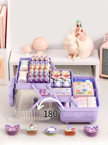 Organizador de accesorios para el cabello para niñas, diademas, pinzas para el cabello, lazos para el cabello, suministros para el cabello para niñas, organizadores de artesanía para el cabello plegables de tres capas con cerradura y joyero de plástico de almacenamiento - Morado - Ver 6