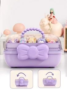 Organizador de accesorios para el cabello para niñas, diademas, pinzas para el cabello, lazos para el cabello, suministros para el cabello para niñas, organizadores de artesanía para el cabello plegables de tres capas con cerradura y joyero de plástico de almacenamiento - Morado - Ver 8